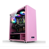 航嘉GS500C高端 粉色 电竞游戏台式机箱主机箱亚克力侧透