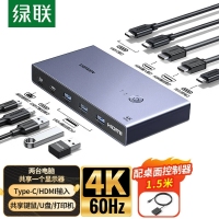 绿联35766 kvm切换器 HDMI2.0视频切屏器二进一出4K/60Hz分配器