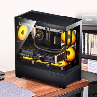 爱国者W60 黑色 海景房机箱MATX全景360水冷机箱